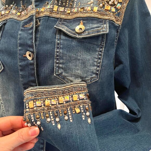 Nice Istanbul Women's Jean Embellished Gold Iridescent Beads-Pearls/Embroidered - Picture 7 of 16